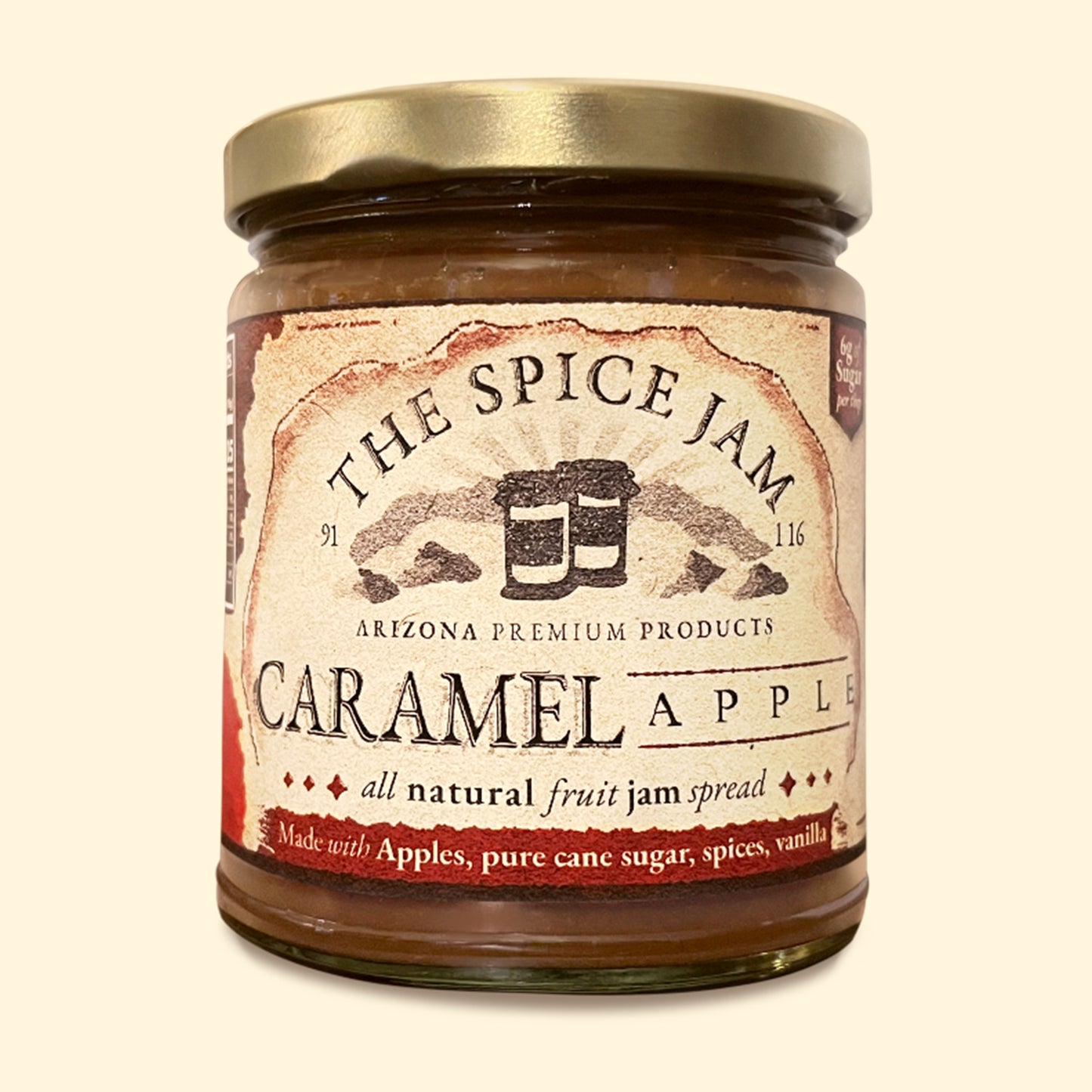 Caramel Apple Fruit Jam - 9 Ounce - Small Batch - Hand Made - Gourmet - All Natural - Low Sugar - No Preservatives - Gluten Free