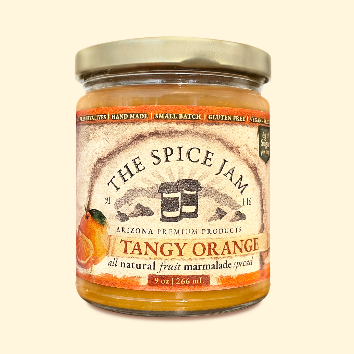 Tangy Orange Marmalade - 9 Ounce - Small Batch - Hand Made - Gourmet - All Natural - Low Sugar - No Preservatives - Gluten Free