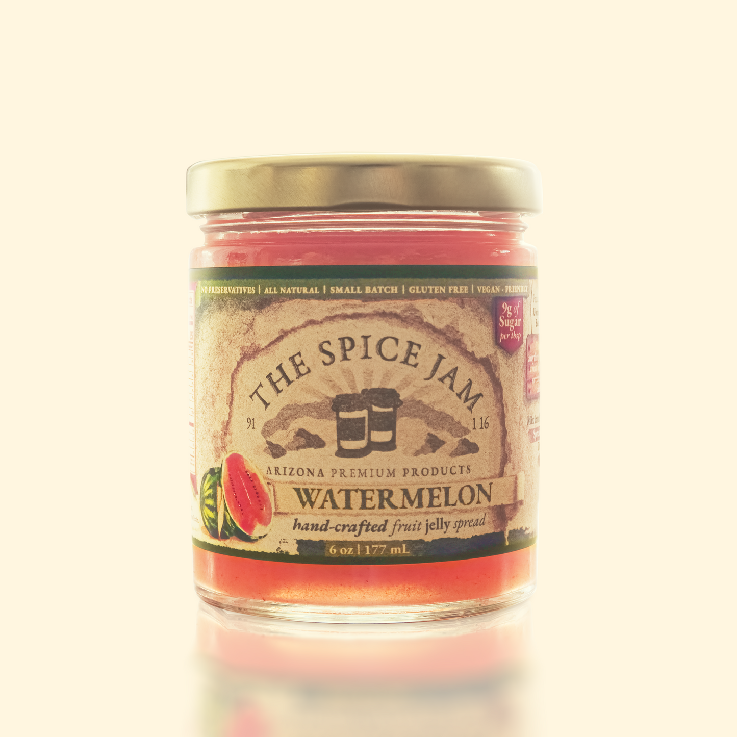 Watermelon Fruit Jelly - 6 Ounce - Small Batch - Hand Made - Gourmet - All Natural - Low Sugar - No Preservatives - Gluten Free