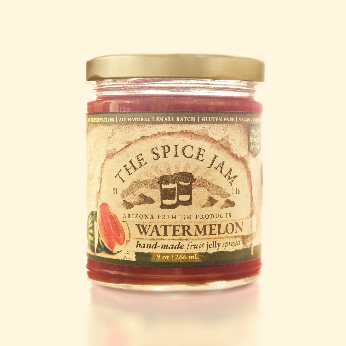 Watermelon Fruit Jelly - 9 Ounce - Small Batch - Hand Made - Gourmet - All Natural - Low Sugar - No Preservatives - Gluten Free