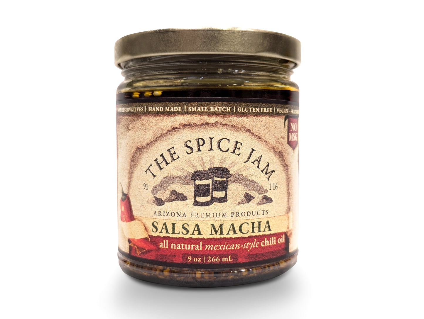 Mexican Style Salsa Macha - 9 oz - Spicy - Small Batch - Hand Made - Gourmet - All Natural - No MSG - No preservatives - Gluten Free