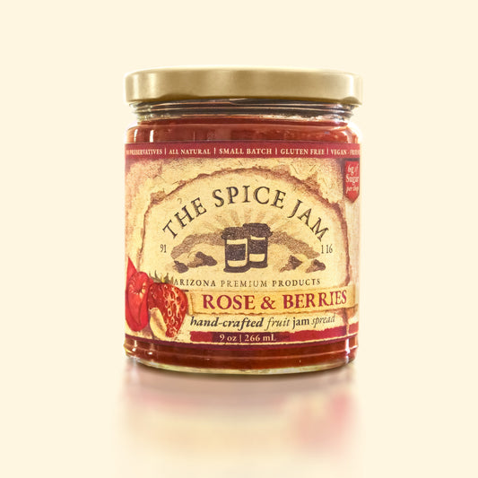 Rose & Berries Fruit Jam - 9 Ounce - Small Batch - Hand Made - Gourmet - All Natural - Low Sugar - No Preservatives - Gluten Free