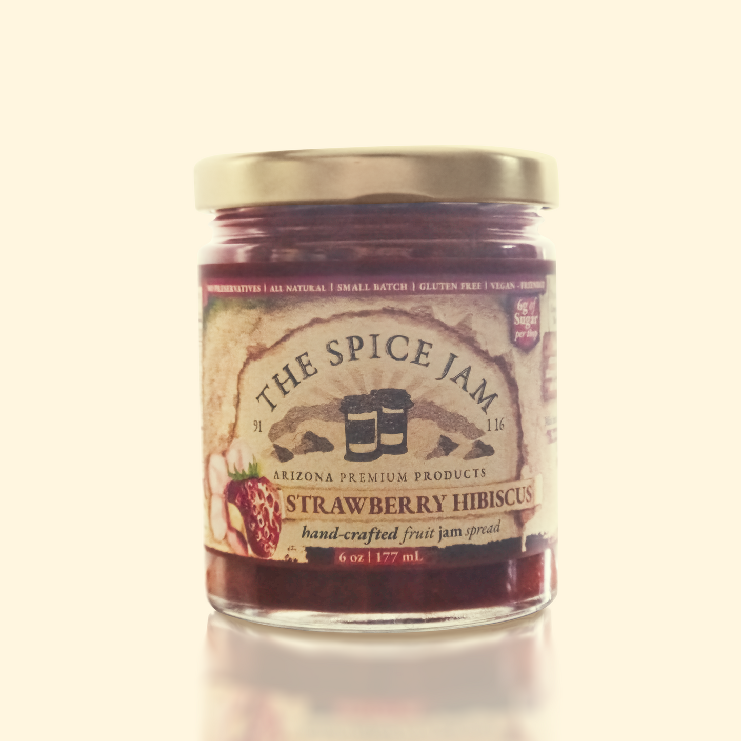 Strawberry Hibiscus Fruit Jam - 6 Ounce - Small Batch - Hand Made - Gourmet - All Natural - Low Sugar - No Preservatives - Gluten Free