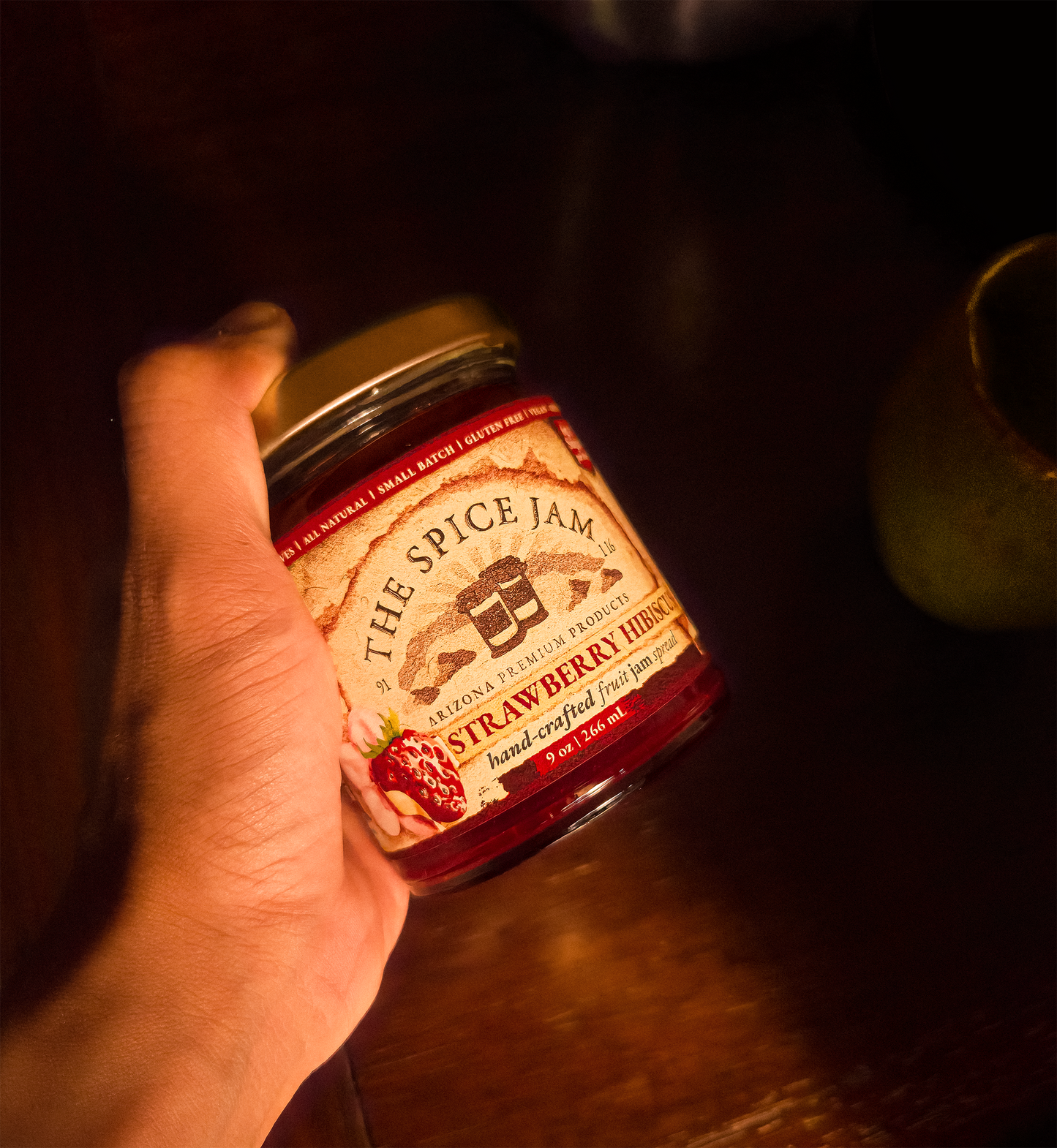 Strawberry Hibiscus Fruit Jam - 9 Ounce - Small Batch - Hand Made - Gourmet - All Natural - Low Sugar - No Preservatives - Gluten Free