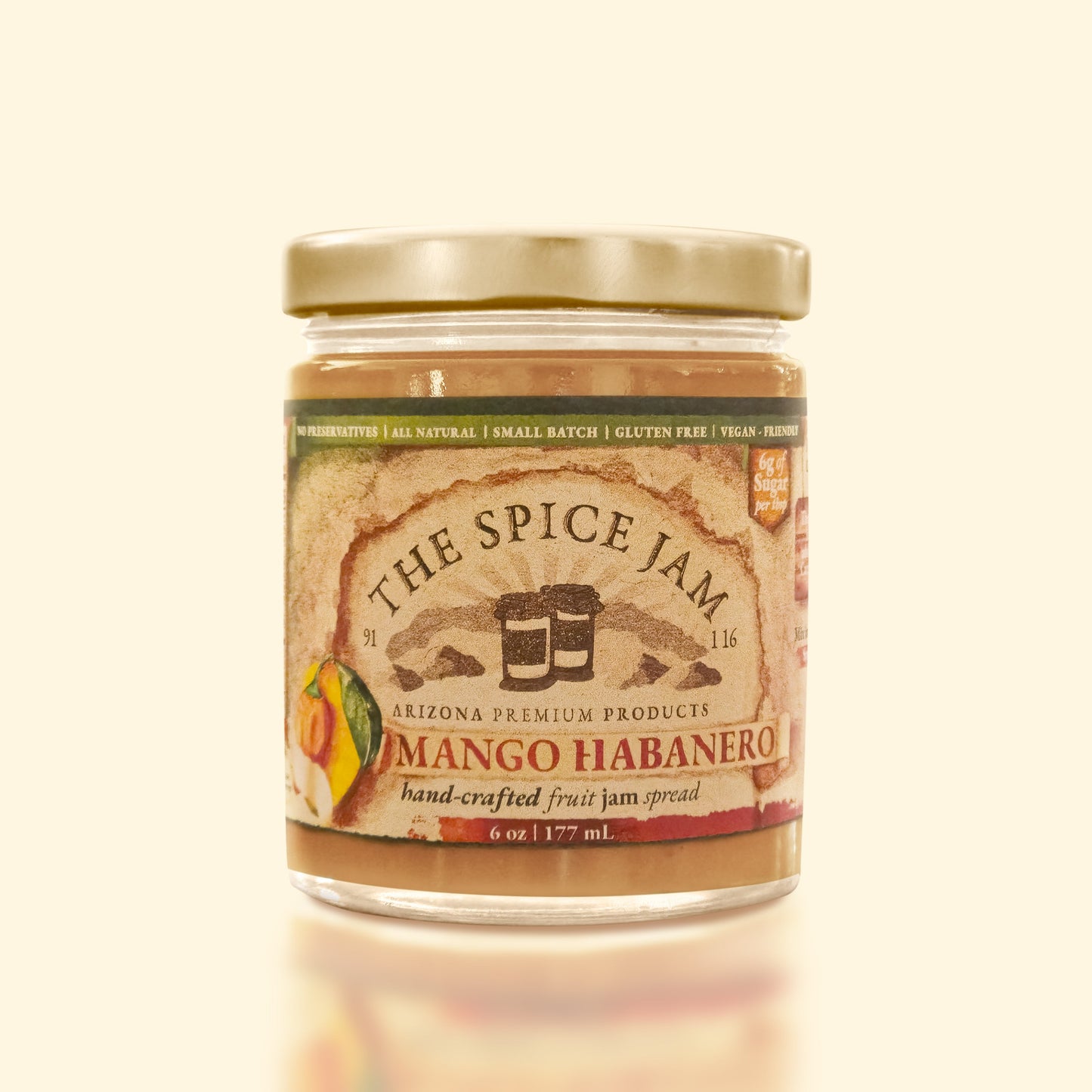 Mango Habanero Fruit Jam - 6 Ounce - Small Batch - Hand Made - Gourmet - All Natural - Low Sugar - No Preservatives - Gluten Free