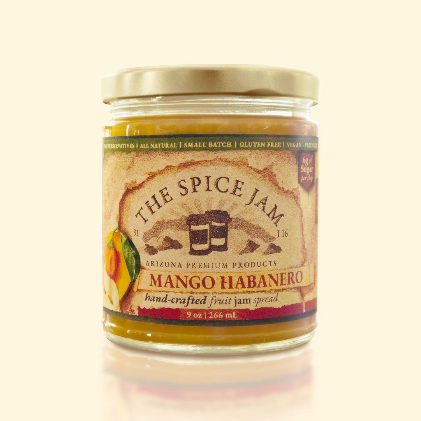 Mango Habanero Fruit Jam - 9 Ounce - Small Batch - Hand Made - Gourmet - All Natural - Low Sugar - No Preservatives - Gluten Free