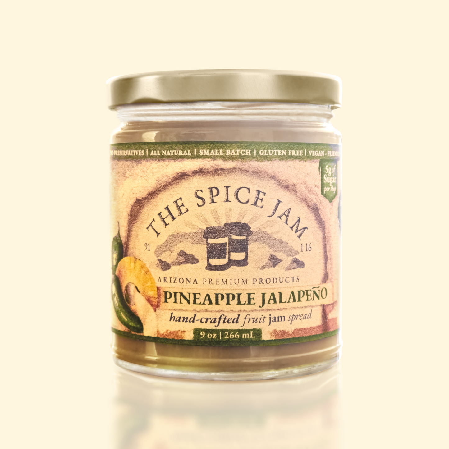 Pineapple Jalapeño Fruit Jam - 9 oz - Small Batch - Hand Made - Gourmet - All Natural - Low Sugar - Gluten Free