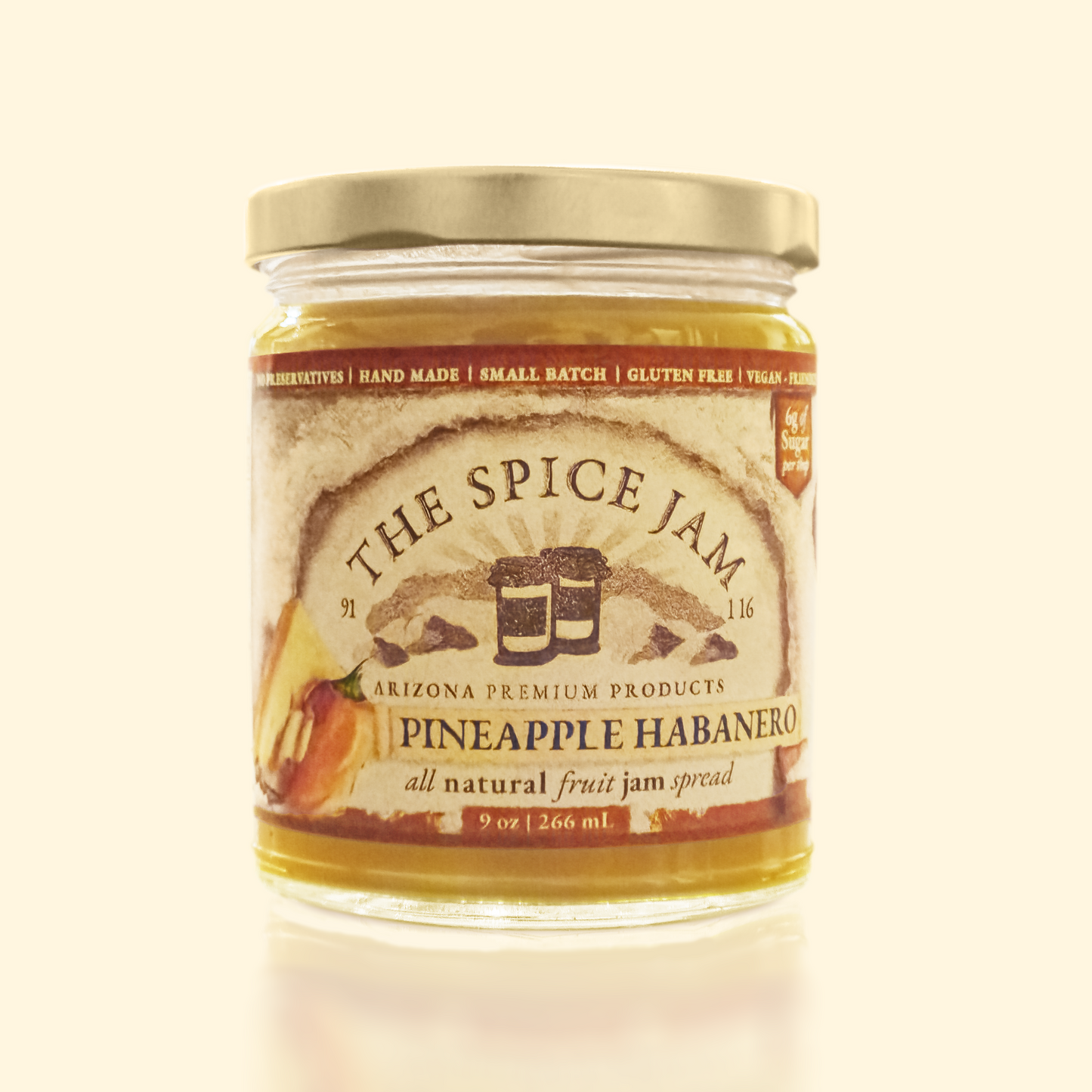 Pineapple Habanero Fruit Jam - 9 Ounce - Small Batch - Hand Made - Gourmet - All Natural - Low Sugar - No Preservatives - Gluten Free