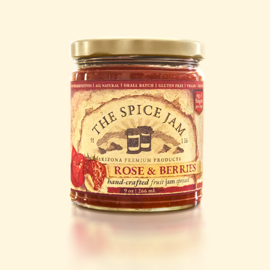 Rose & Berries Fruit Jam - 9 Ounce - Small Batch - Hand Made - Gourmet - All Natural - Low Sugar - No Preservatives - Gluten Free