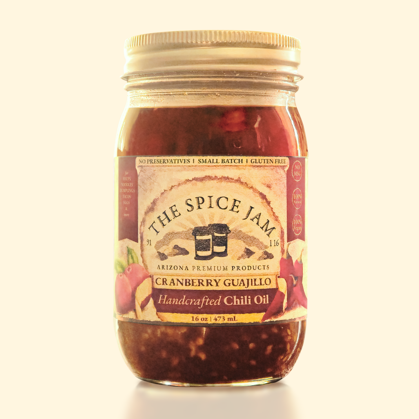 Cranberry Guajillo Salsa Macha - 16 oz - Spicy - Small Batch - Hand Made - Gourmet - All Natural - No MSG -  No preservatives - Gluten Free