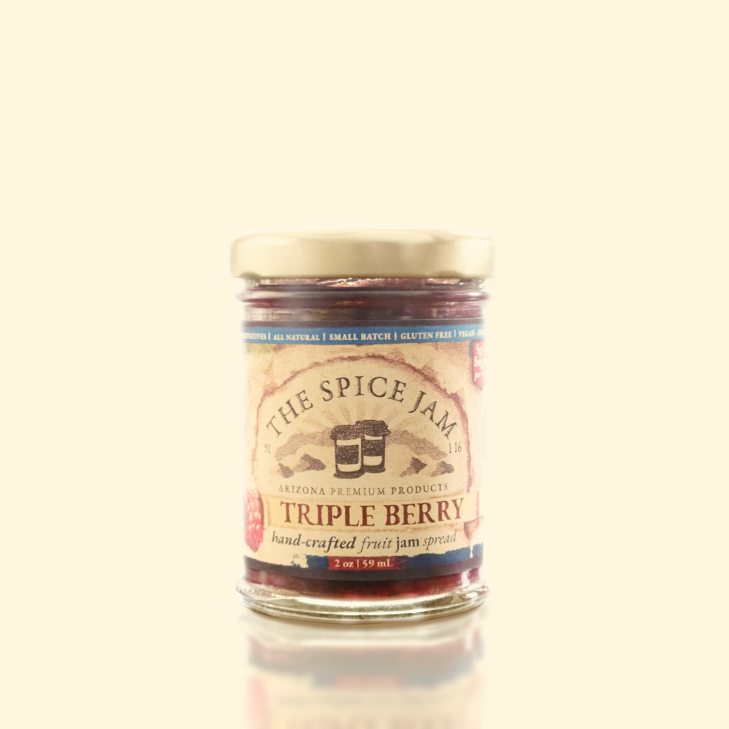 Triple Berry Fruit Jam - 2 Ounce - Small Batch - Hand Made - Gourmet - All Natural - Low Sugar - No Preservatives - Gluten Free